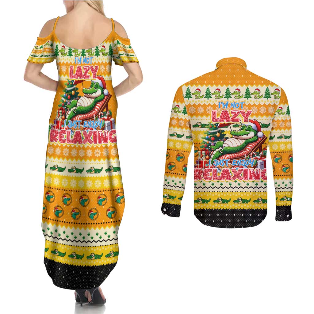 Crocodile Mezzy Christmas Couples Matching Summer Maxi Dress and Long Sleeve Button Shirt Funny Style - Wonder Print Shop
