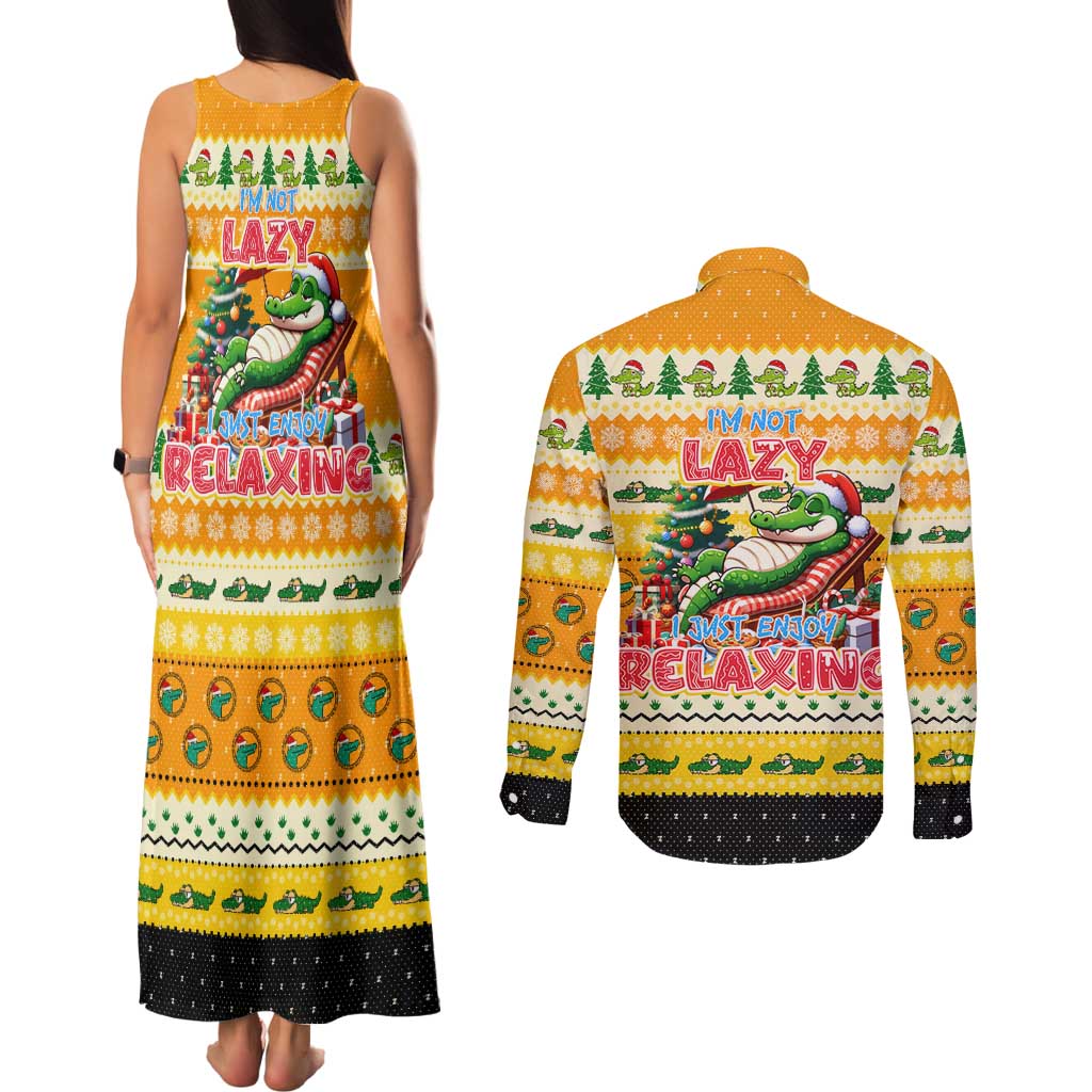 Crocodile Mezzy Christmas Couples Matching Tank Maxi Dress and Long Sleeve Button Shirt Funny Style - Wonder Print Shop