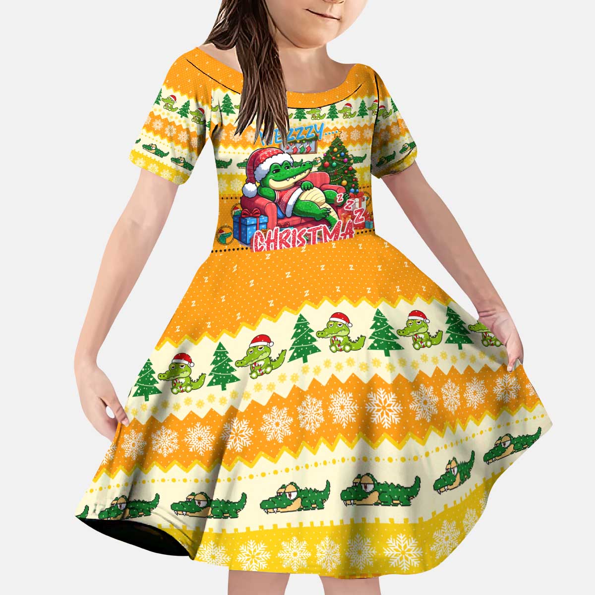 Crocodile Mezzy Christmas Kid Short Sleeve Dress Funny Style - Wonder Print Shop