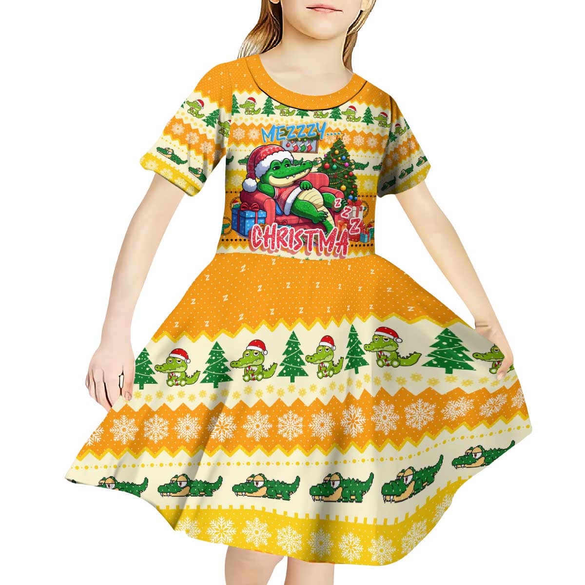 Crocodile Mezzy Christmas Kid Short Sleeve Dress Funny Style - Wonder Print Shop