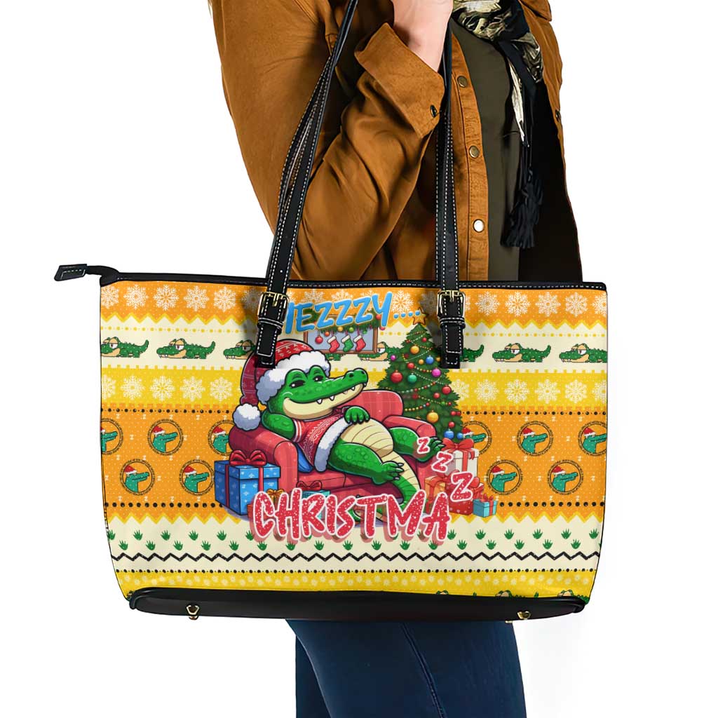 Crocodile Mezzy Christmas Leather Tote Bag Funny Style - Wonder Print Shop