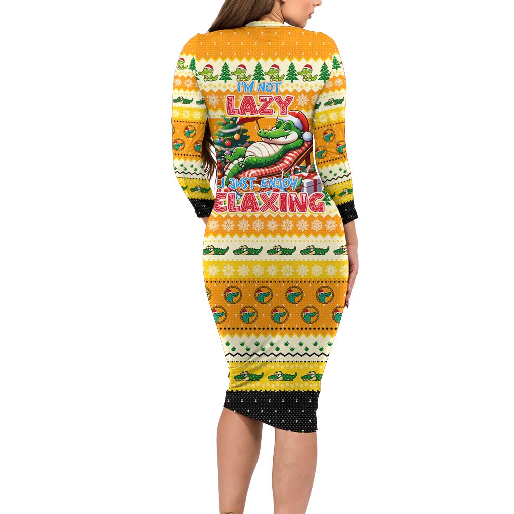 Crocodile Mezzy Christmas Long Sleeve Bodycon Dress Funny Style - Wonder Print Shop