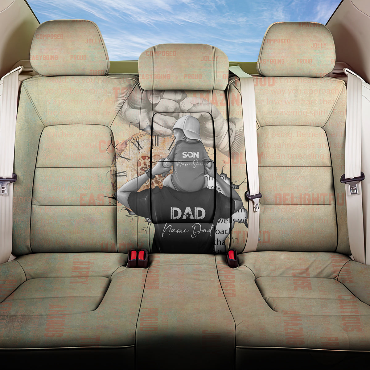 Personalized Father And Son Back Car Seat Cover Gift for Dad
