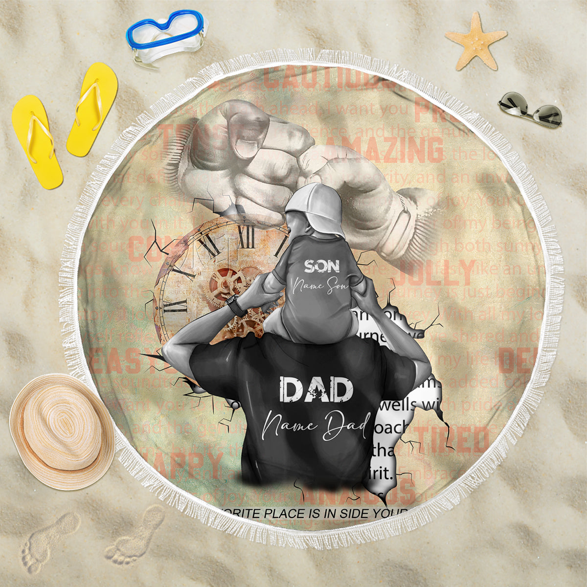 Personalized Father And Son Beach Blanket Gift for Dad - Wonder Print Shop