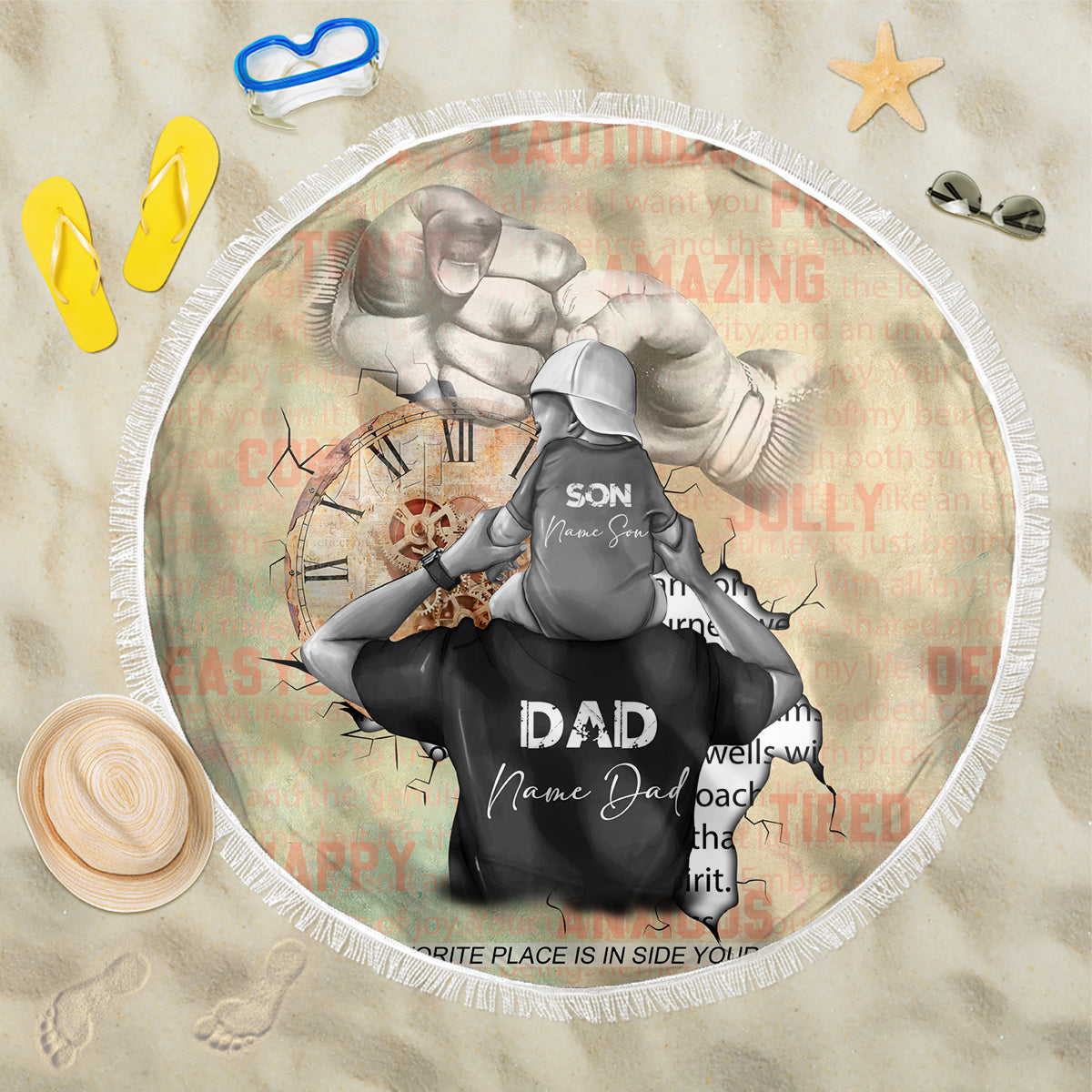 Personalized Father And Son Beach Blanket Gift for Dad