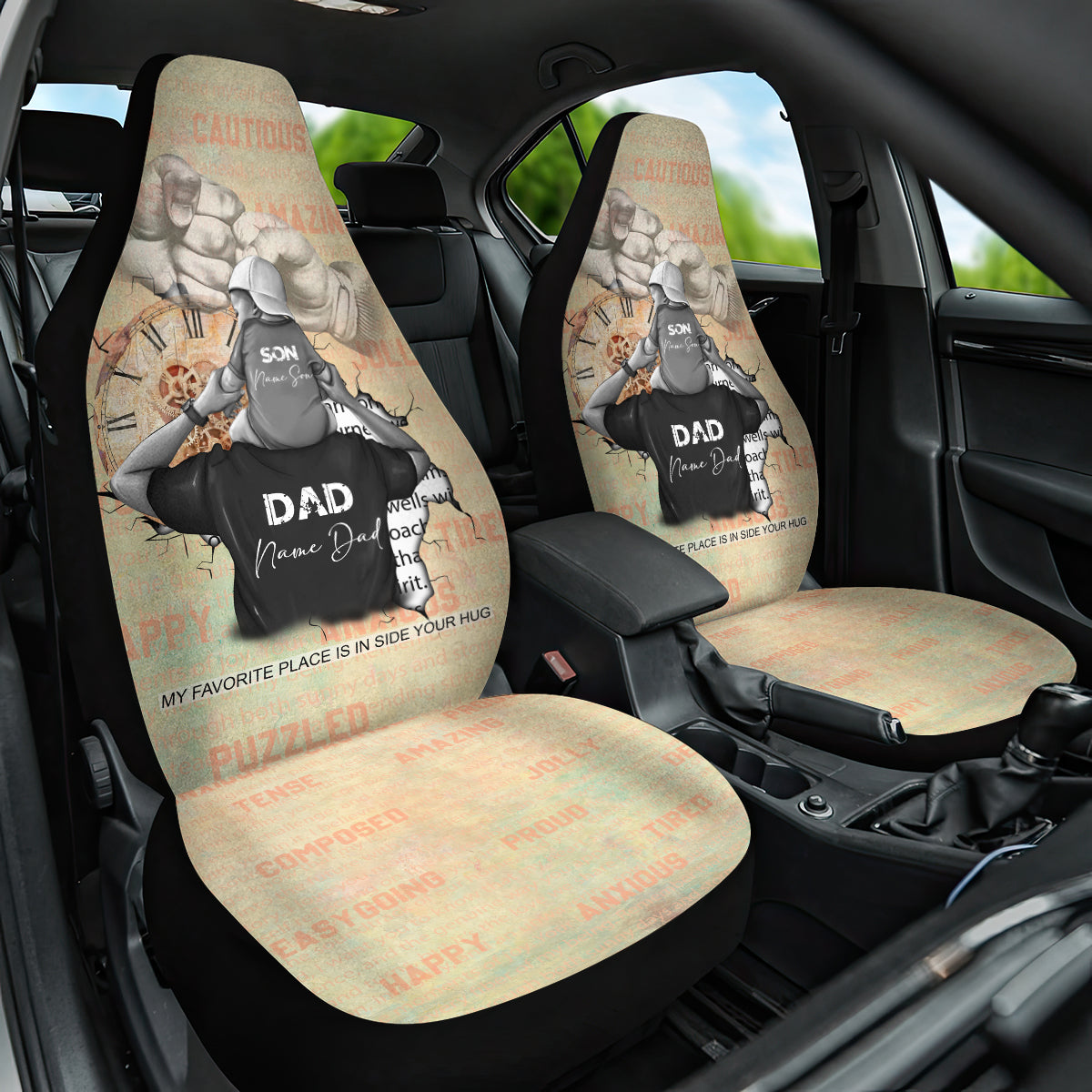 Personalized Father And Son Car Seat Cover Gift for Dad - Wonder Print Shop
