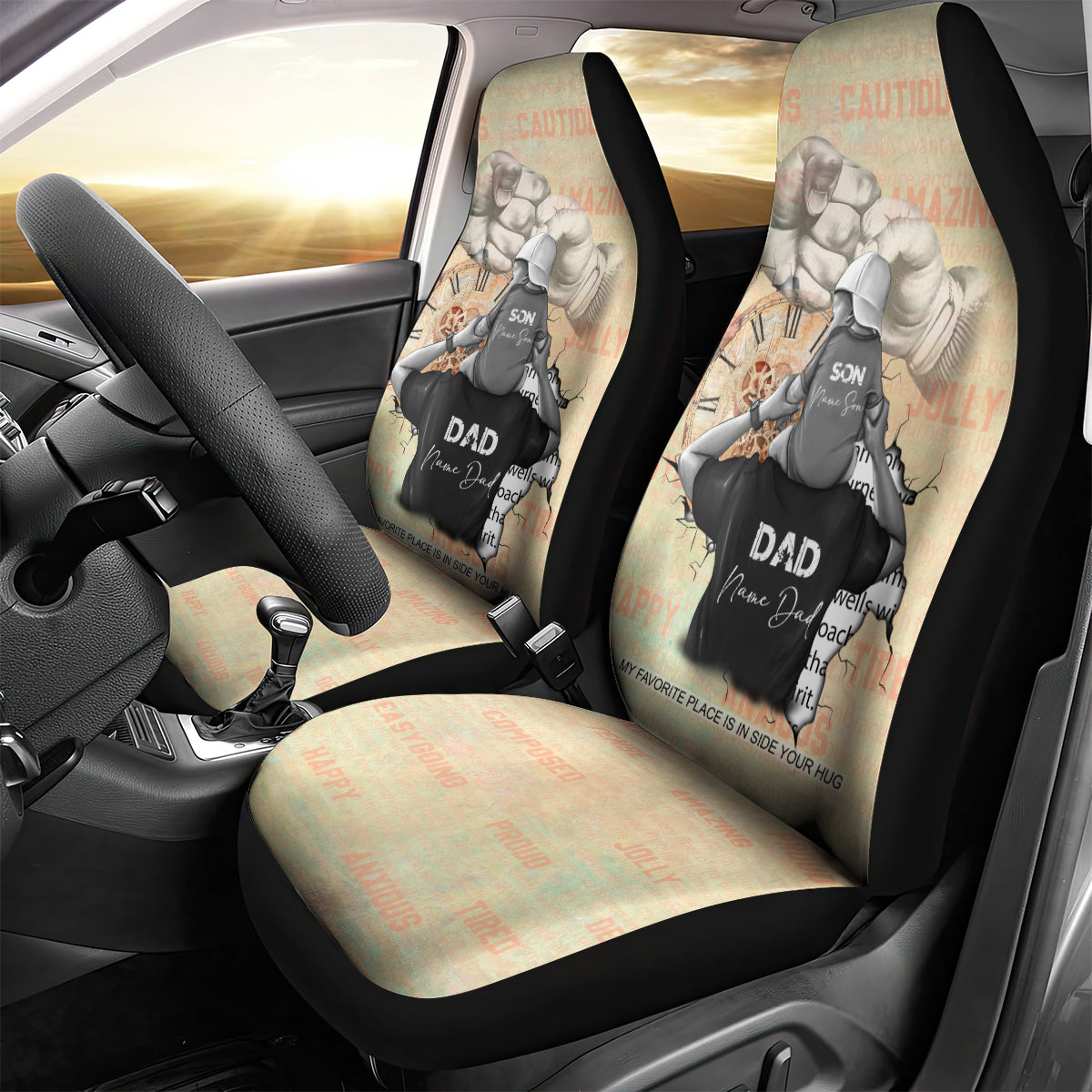 Personalized Father And Son Car Seat Cover Gift for Dad - Wonder Print Shop