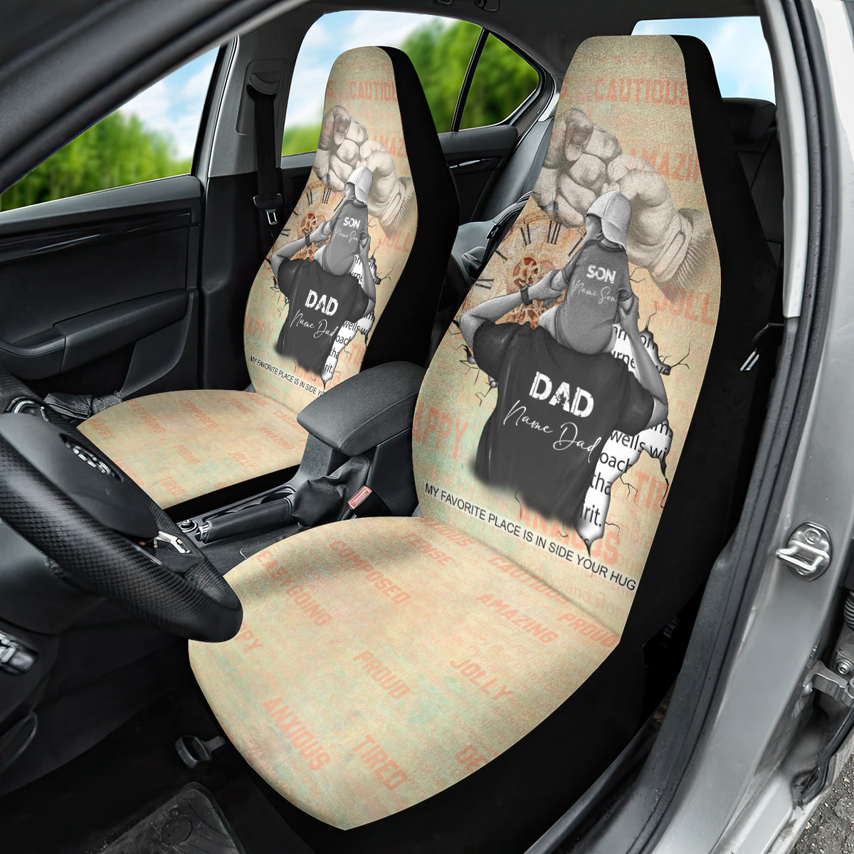 Personalized Father And Son Car Seat Cover Gift for Dad - Wonder Print Shop