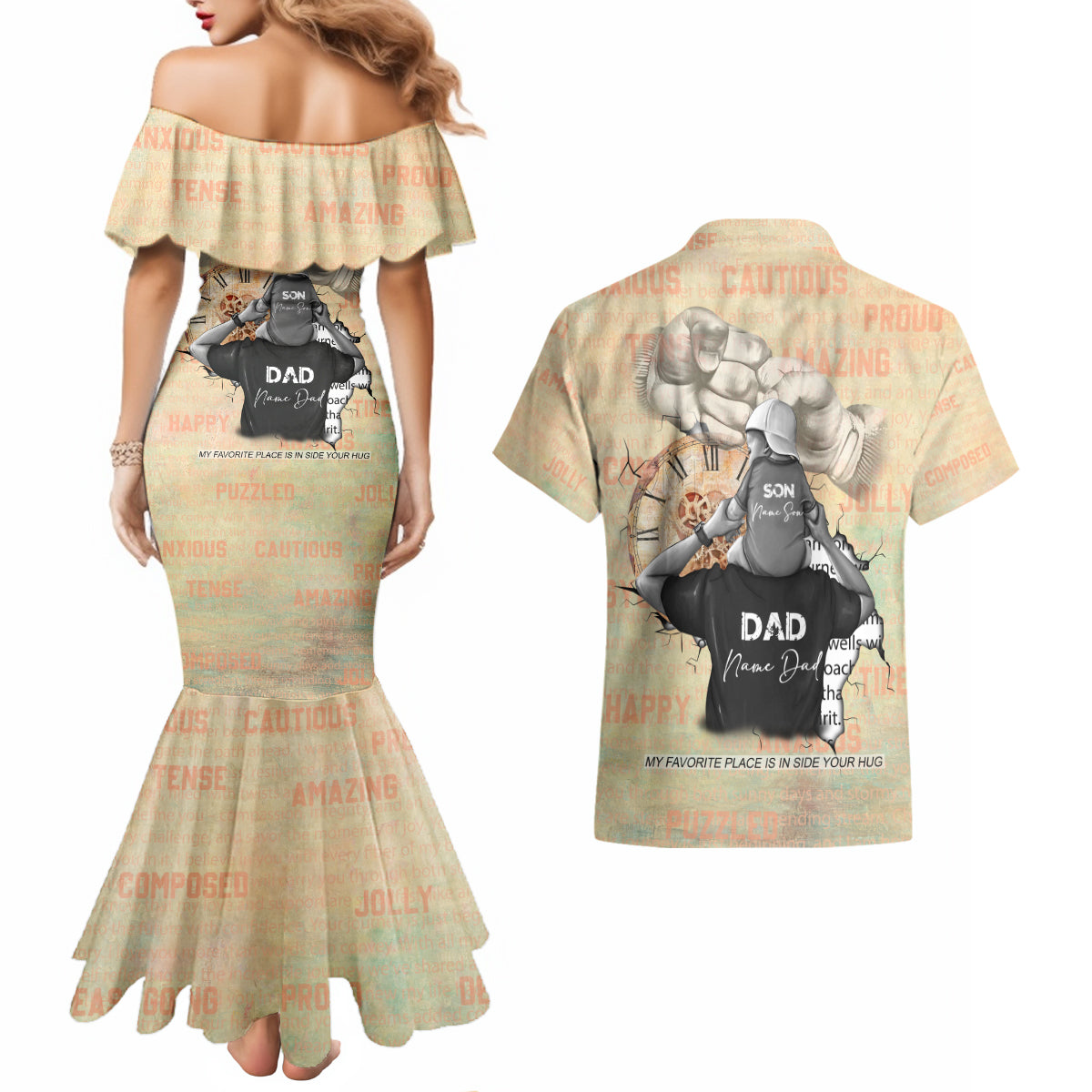 Personalized Father And Son Couples Matching Mermaid Dress and Hawaiian Shirt Gift for Dad - Wonder Print Shop
