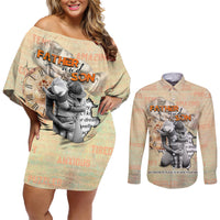 Personalized Father And Son Couples Matching Off Shoulder Short Dress and Long Sleeve Button Shirt Gift for Dad - Wonder Print Shop
