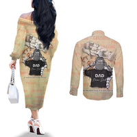 Personalized Father And Son Couples Matching Off The Shoulder Long Sleeve Dress and Long Sleeve Button Shirt Gift for Dad