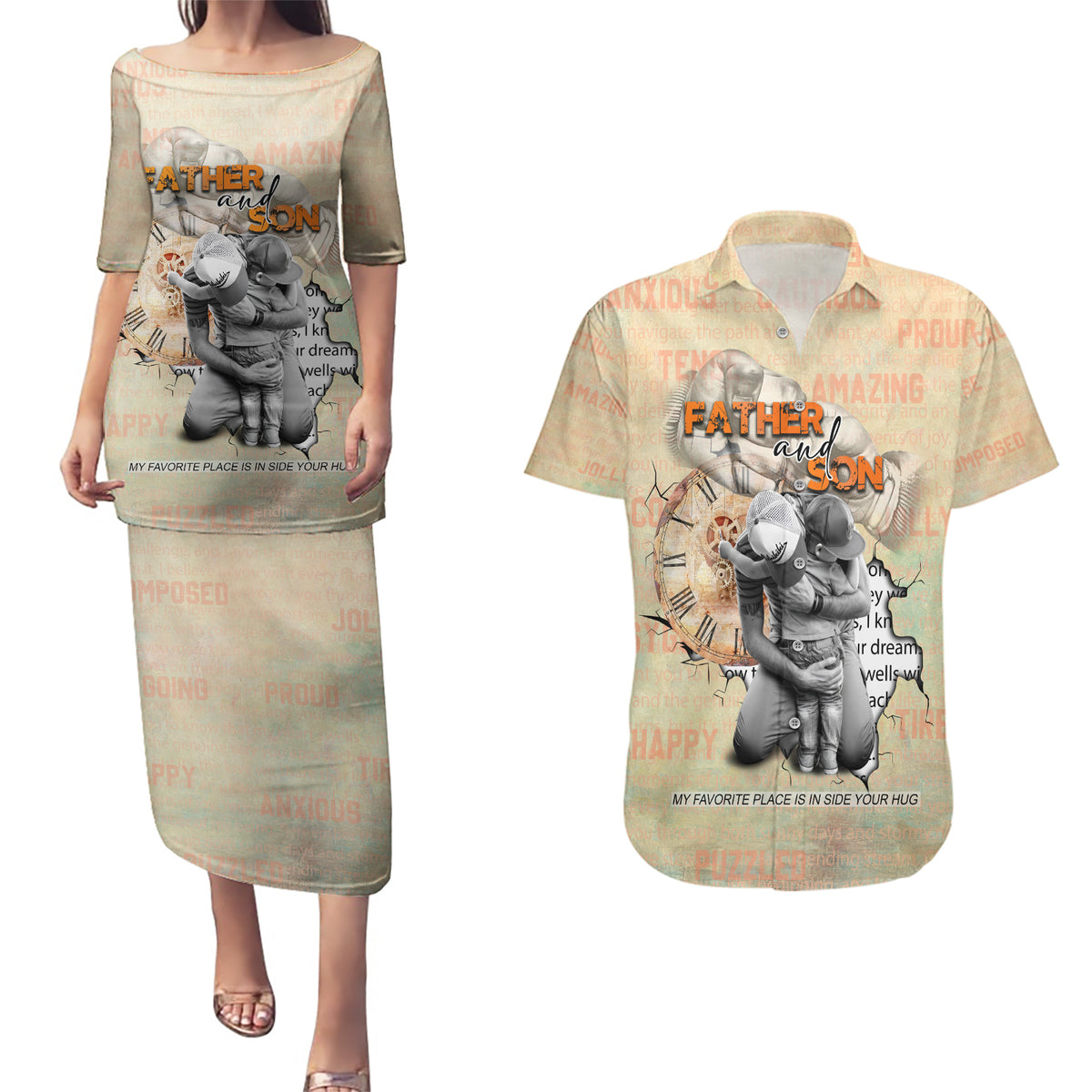 Personalized Father And Son Couples Matching Puletasi and Hawaiian Shirt Gift for Dad - Wonder Print Shop