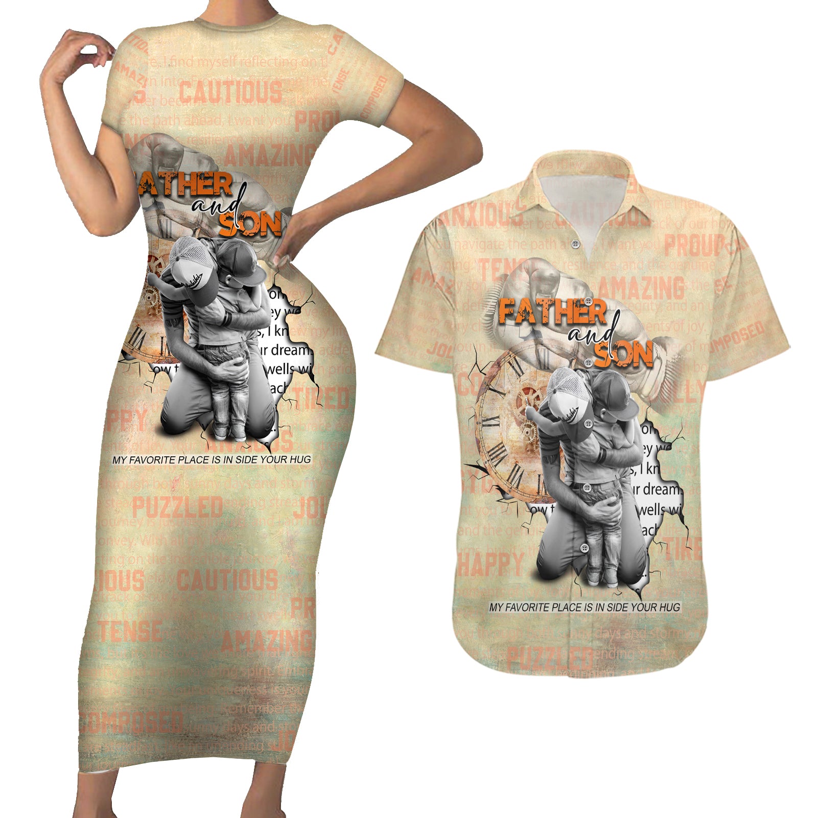 Personalized Father And Son Couples Matching Short Sleeve Bodycon Dress and Hawaiian Shirt Gift for Dad - Wonder Print Shop