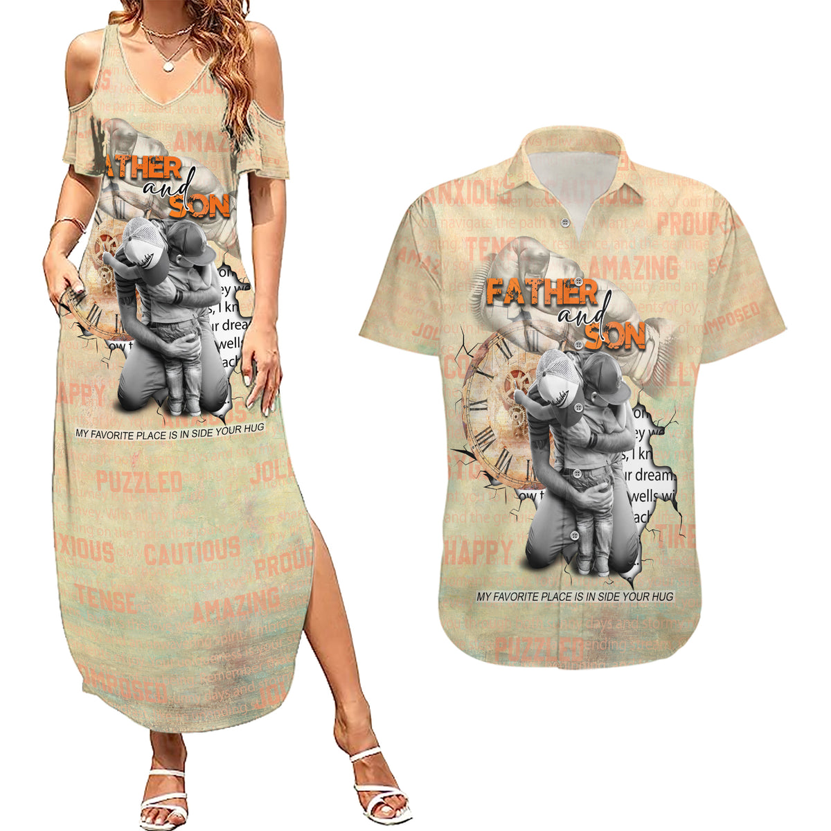 Personalized Father And Son Couples Matching Summer Maxi Dress and Hawaiian Shirt Gift for Dad - Wonder Print Shop