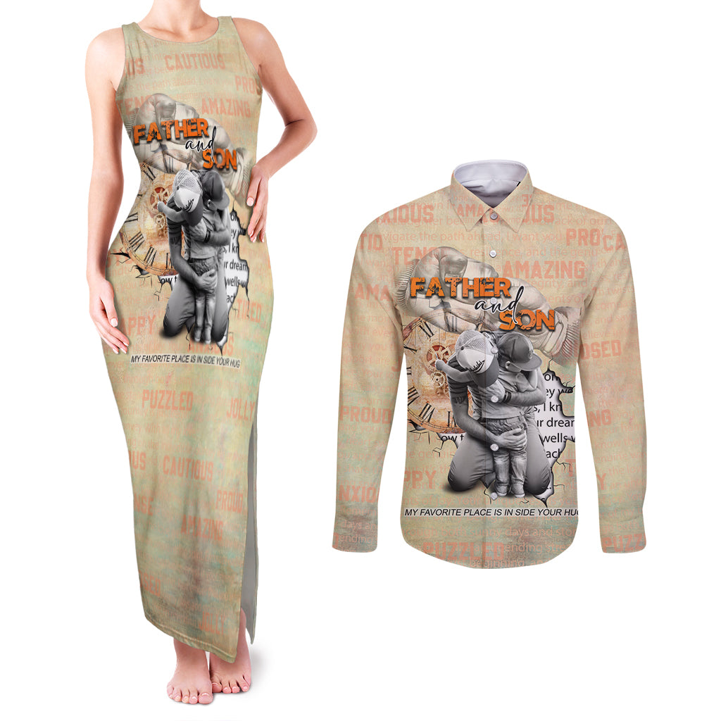 Personalized Father And Son Couples Matching Tank Maxi Dress and Long Sleeve Button Shirt Gift for Dad - Wonder Print Shop