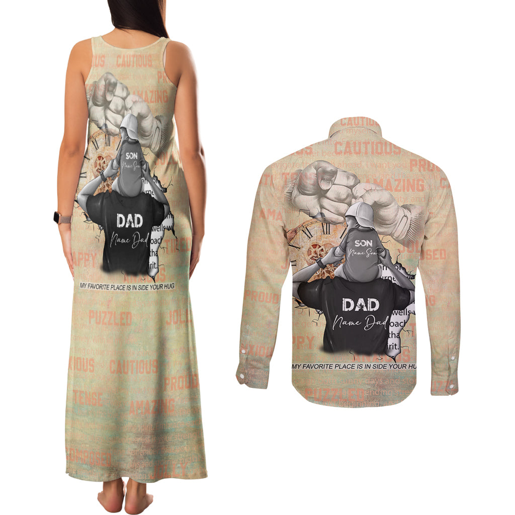 Personalized Father And Son Couples Matching Tank Maxi Dress and Long Sleeve Button Shirt Gift for Dad - Wonder Print Shop