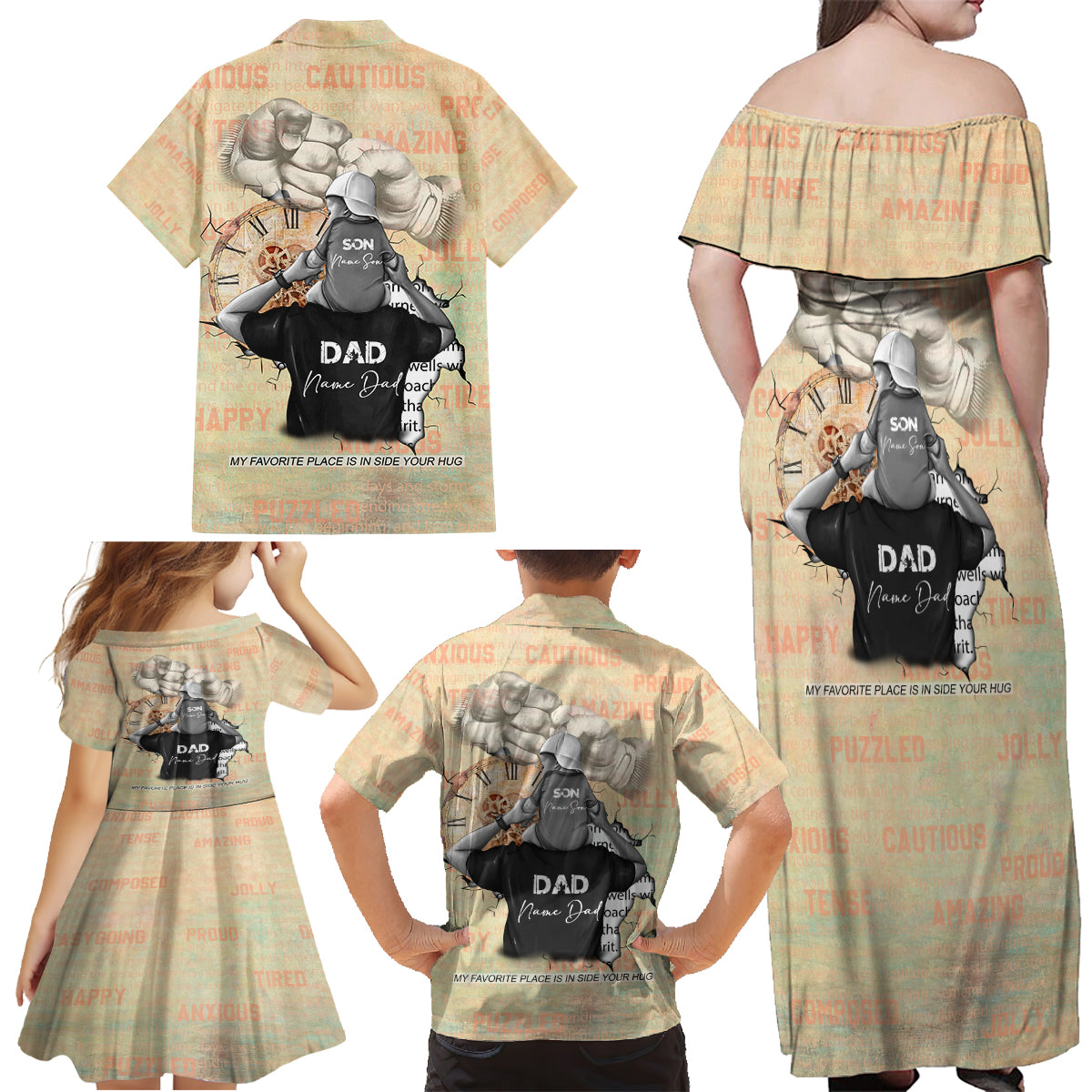 Personalized Father And Son Family Matching Off Shoulder Maxi Dress and Hawaiian Shirt Gift for Dad - Wonder Print Shop