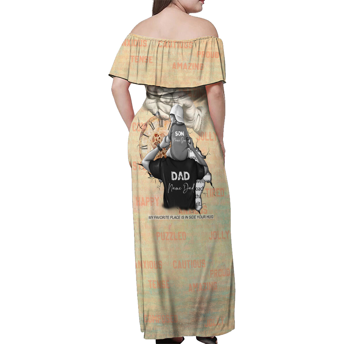 Personalized Father And Son Family Matching Off Shoulder Maxi Dress and Hawaiian Shirt Gift for Dad - Wonder Print Shop