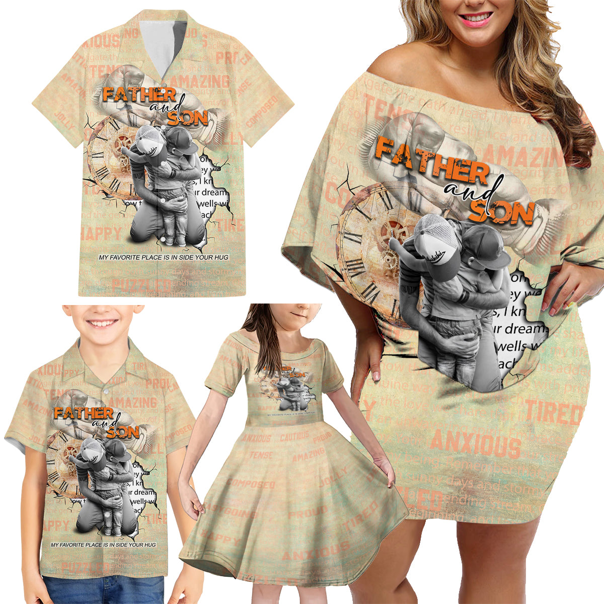 Personalized Father And Son Family Matching Off Shoulder Short Dress and Hawaiian Shirt Gift for Dad - Wonder Print Shop