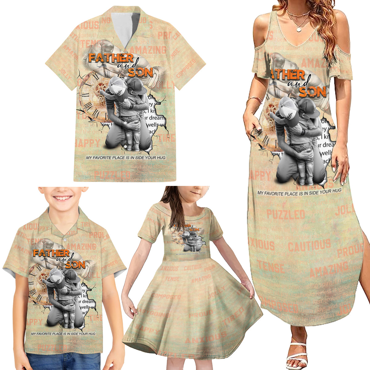 Personalized Father And Son Family Matching Summer Maxi Dress and Hawaiian Shirt Gift for Dad - Wonder Print Shop