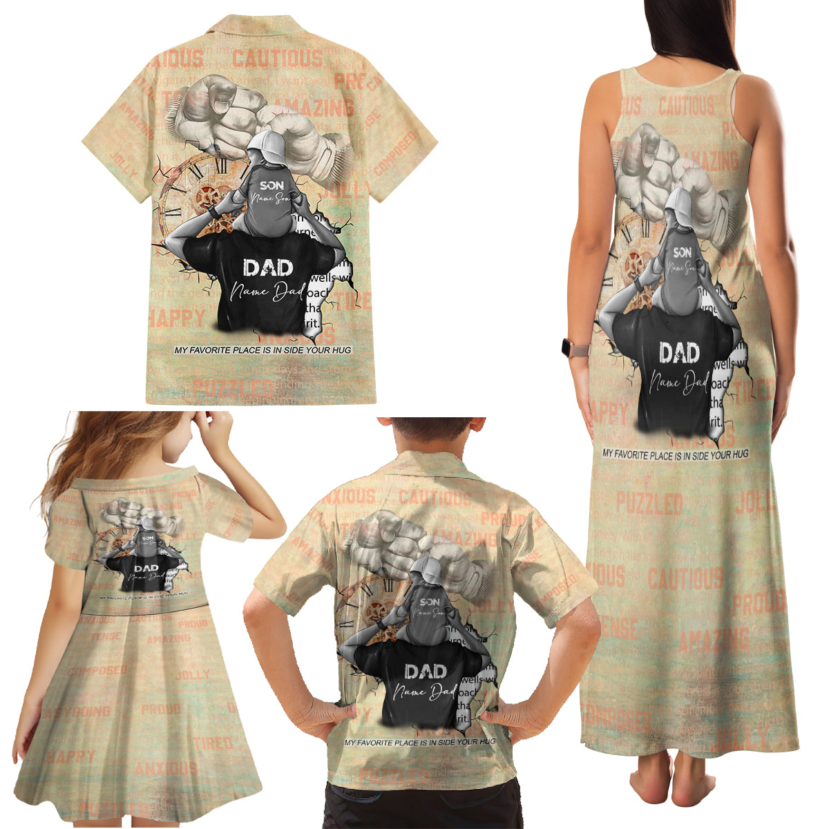 Personalized Father And Son Family Matching Tank Maxi Dress and Hawaiian Shirt Gift for Dad - Wonder Print Shop