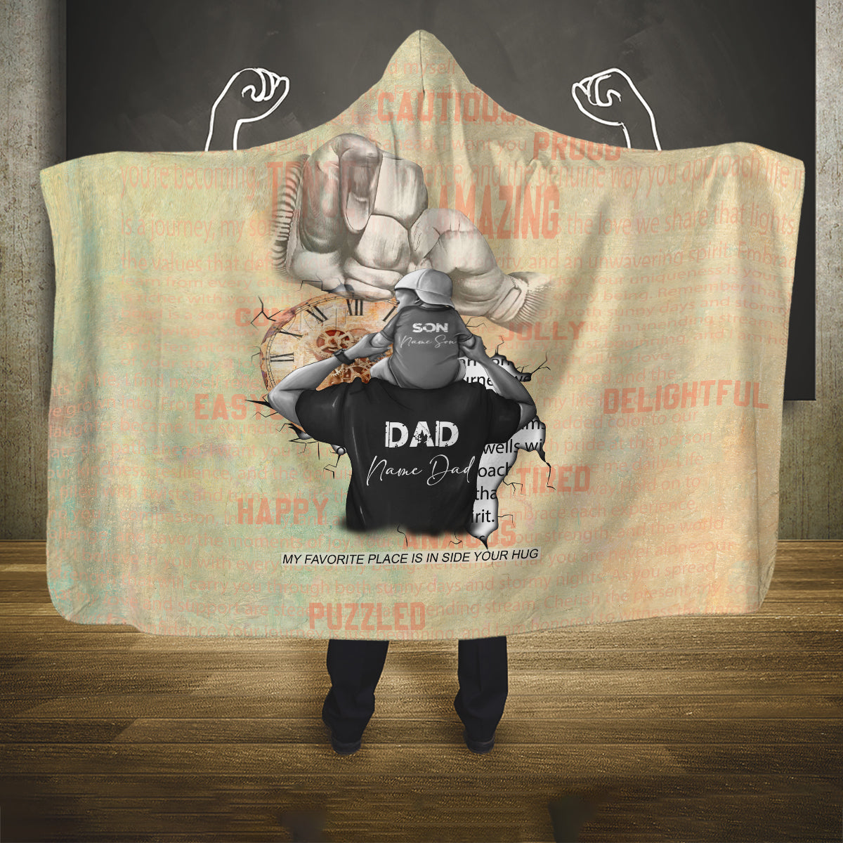 Personalized Father And Son Hooded Blanket Gift for Dad