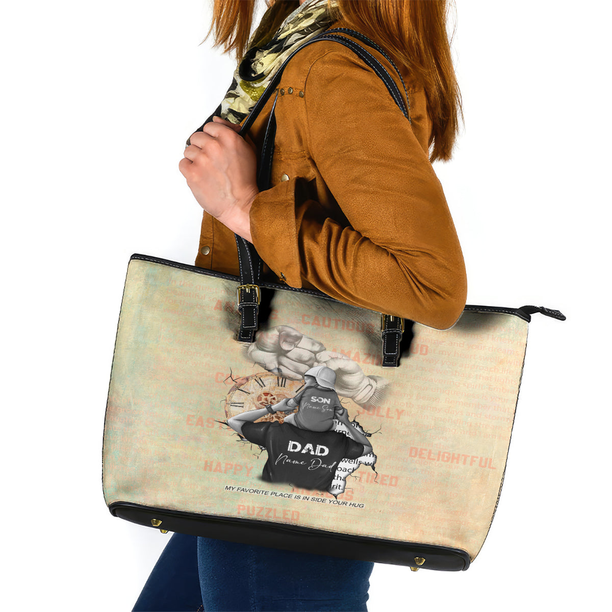 Personalized Father And Son Leather Tote Bag Gift for Dad - Wonder Print Shop