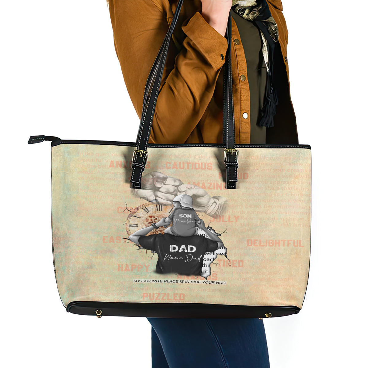 Personalized Father And Son Leather Tote Bag Gift for Dad - Wonder Print Shop