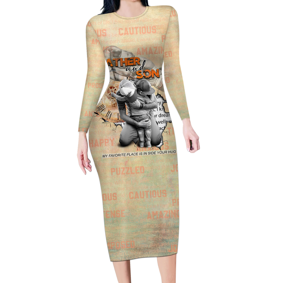 Personalized Father And Son Long Sleeve Bodycon Dress Gift for Dad - Wonder Print Shop