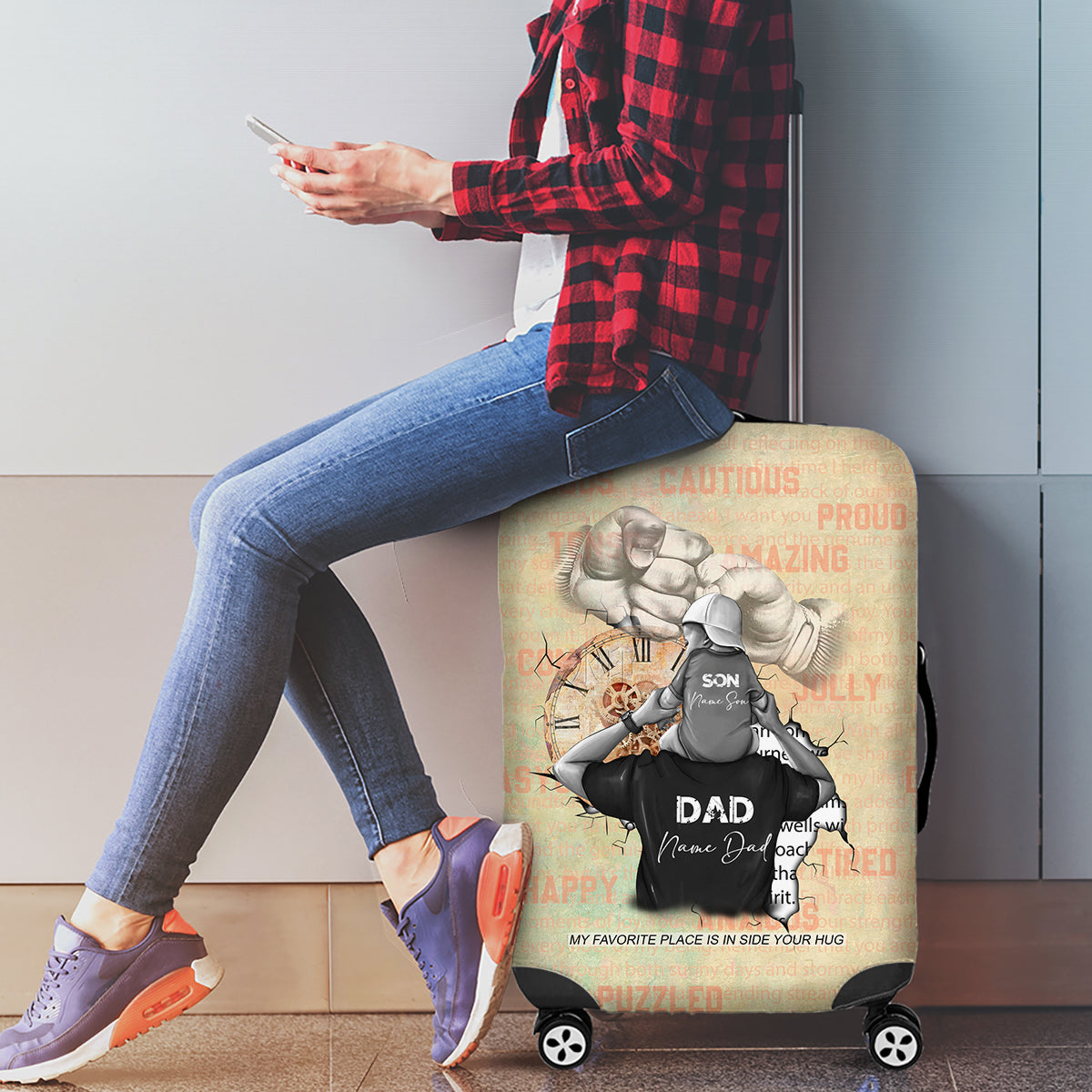 Personalized Father And Son Luggage Cover Gift for Dad - Wonder Print Shop