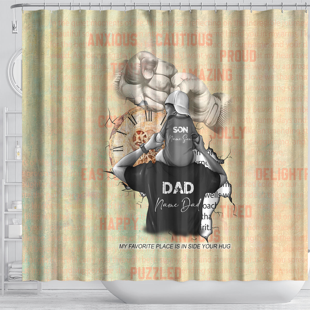 Personalized Father And Son Shower Curtain Gift for Dad