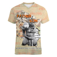 Personalized Father And Son Women V Neck T Shirt Gift for Dad - Wonder Print Shop