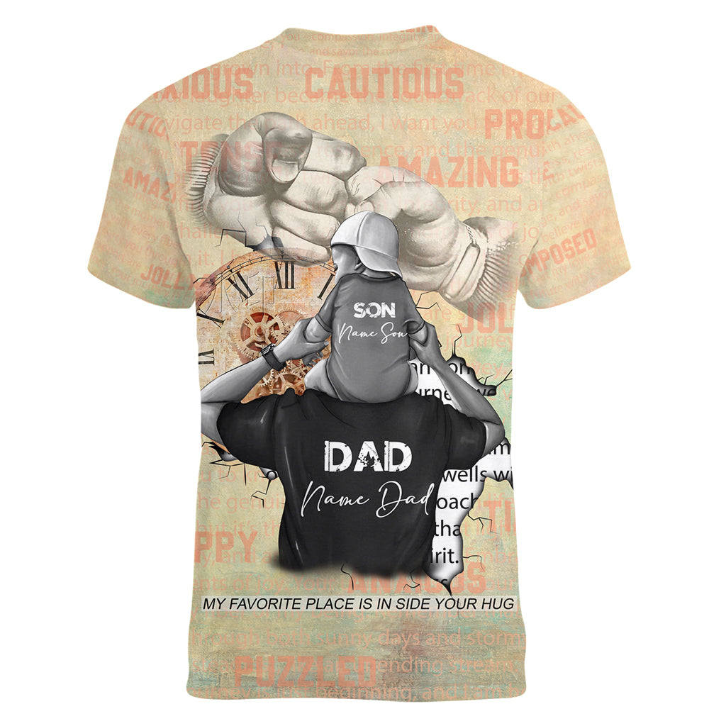 Personalized Father And Son Women V Neck T Shirt Gift for Dad - Wonder Print Shop