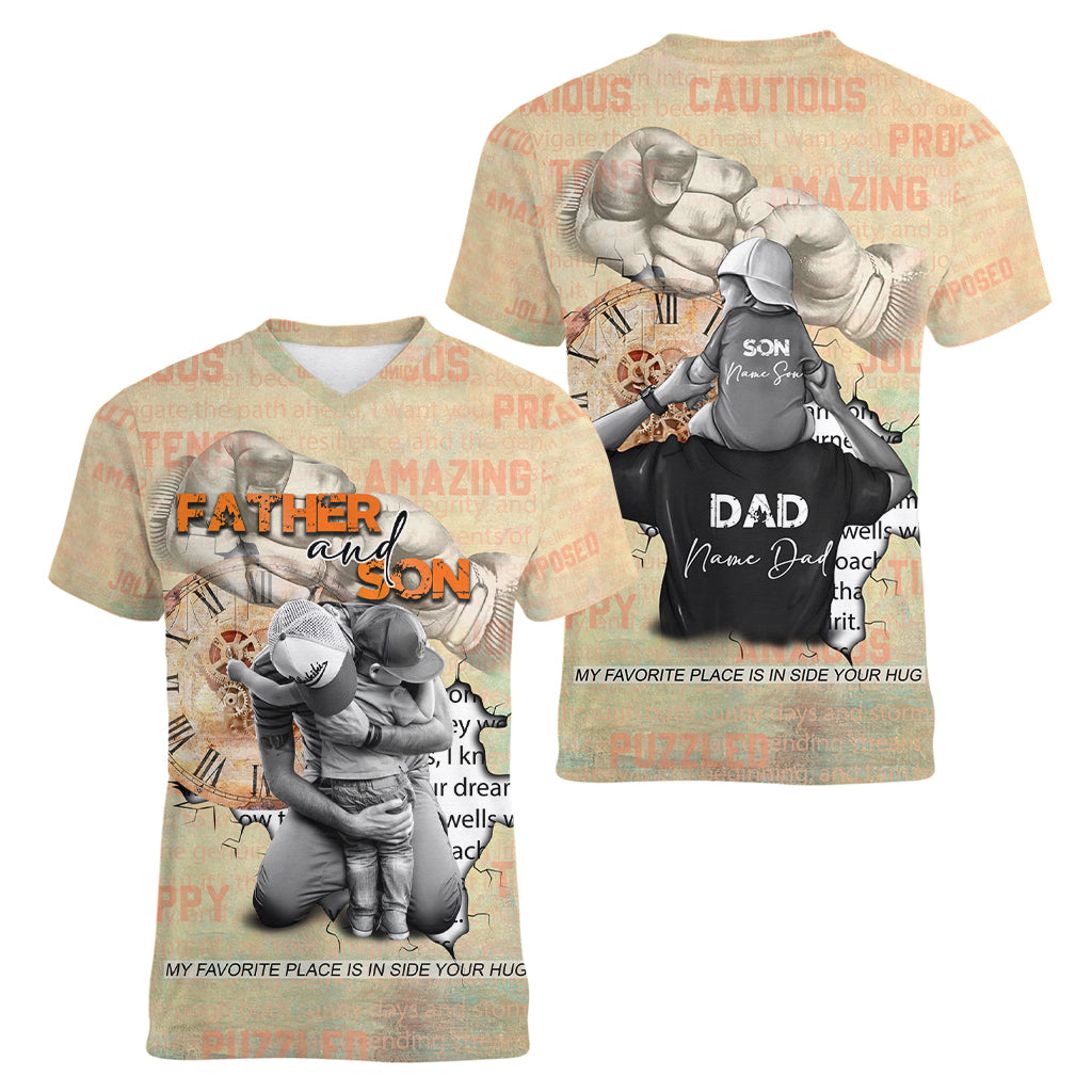 Personalized Father And Son Women V Neck T Shirt Gift for Dad - Wonder Print Shop