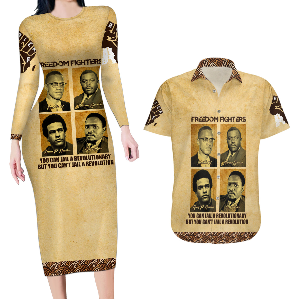 Freedom Fighters Couples Matching Long Sleeve Bodycon Dress and Hawaiian Shirt Civil Rights Leaders Revolution - Wonder Print Shop