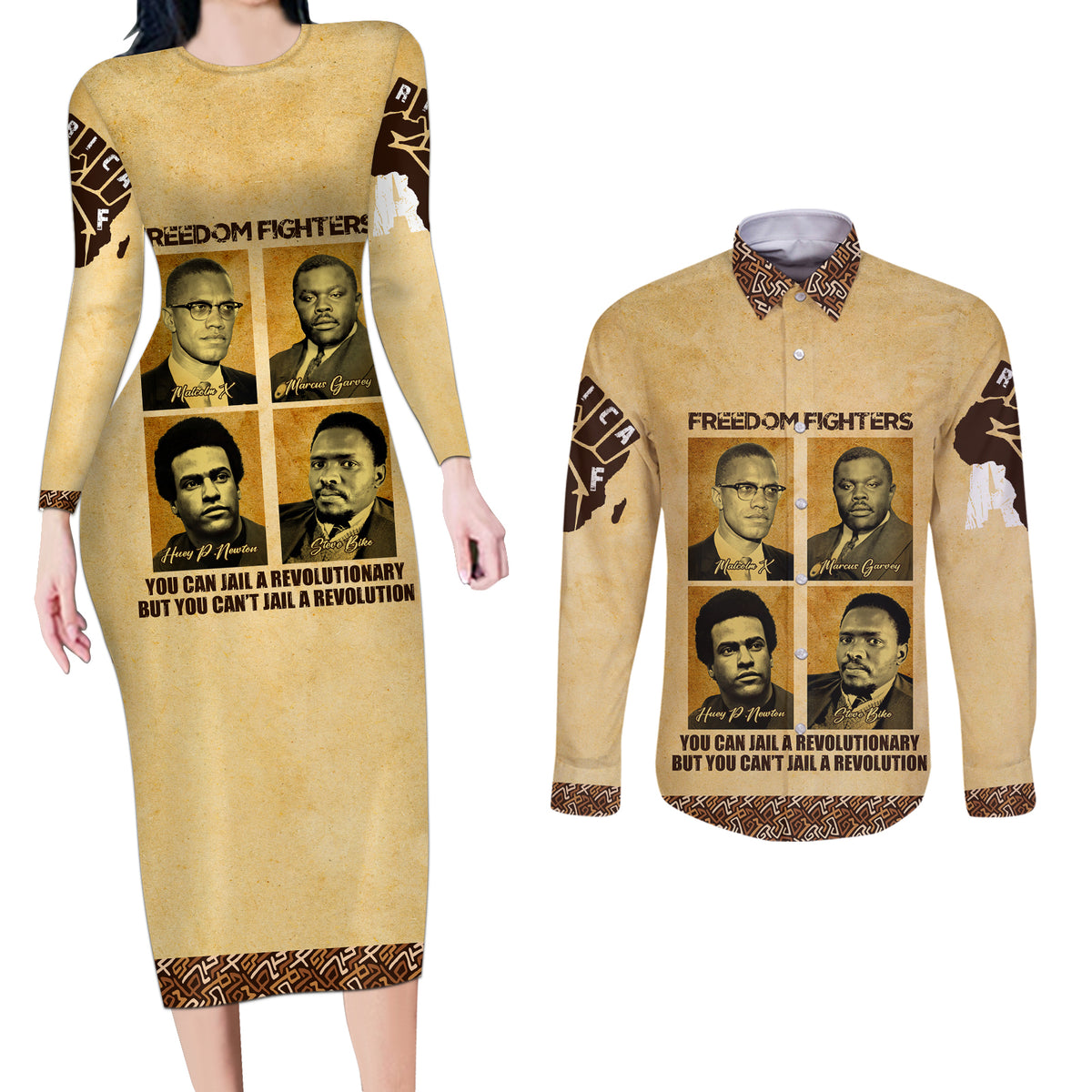 Freedom Fighters Couples Matching Long Sleeve Bodycon Dress and Long Sleeve Button Shirt Civil Rights Leaders Revolution - Wonder Print Shop