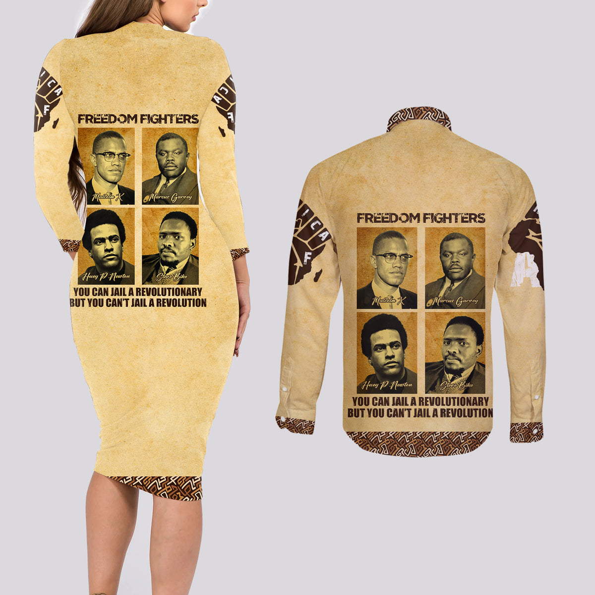 Freedom Fighters Couples Matching Long Sleeve Bodycon Dress and Long Sleeve Button Shirt Civil Rights Leaders Revolution - Wonder Print Shop
