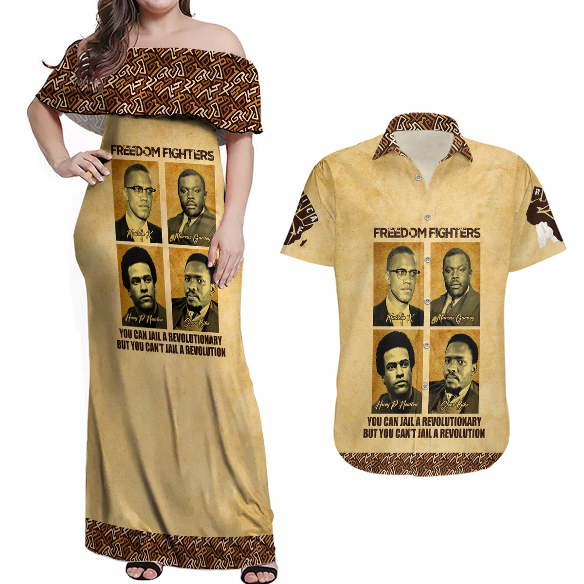 Freedom Fighters Couples Matching Off Shoulder Maxi Dress and Hawaiian Shirt Civil Rights Leaders Revolution - Wonder Print Shop