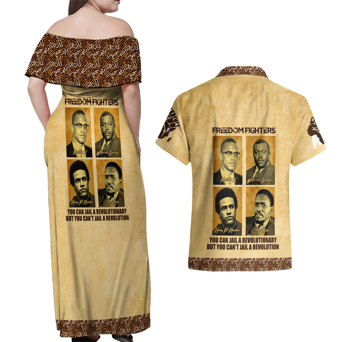 Freedom Fighters Couples Matching Off Shoulder Maxi Dress and Hawaiian Shirt Civil Rights Leaders Revolution - Wonder Print Shop