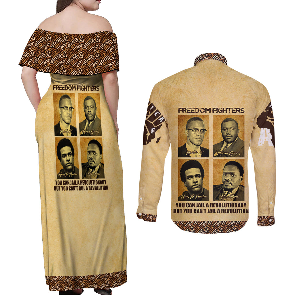 Freedom Fighters Couples Matching Off Shoulder Maxi Dress and Long Sleeve Button Shirt Civil Rights Leaders Revolution - Wonder Print Shop