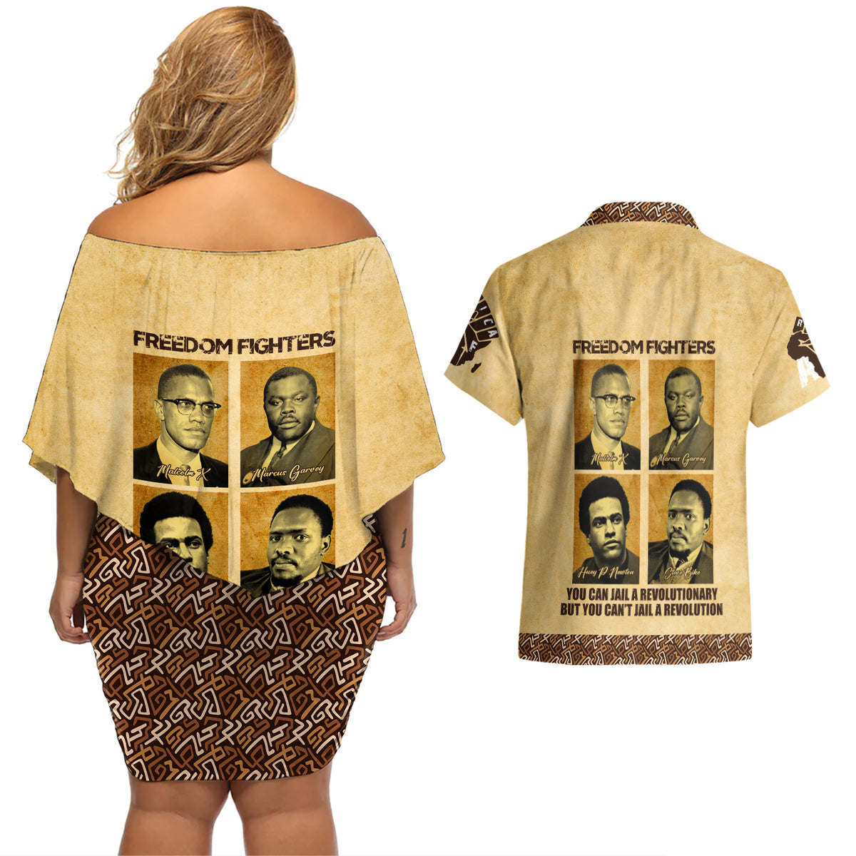 Freedom Fighters Couples Matching Off Shoulder Short Dress and Hawaiian Shirt Civil Rights Leaders Revolution - Wonder Print Shop