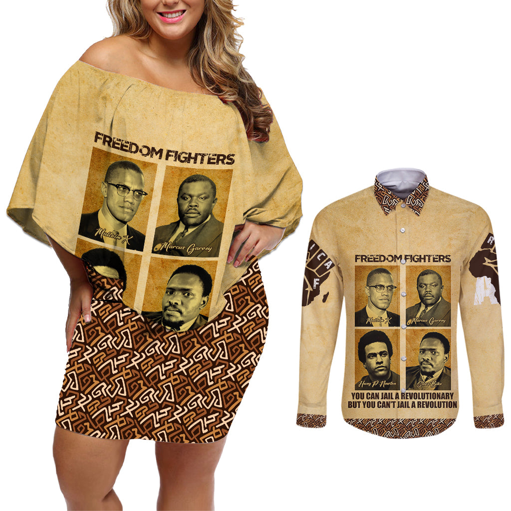 Freedom Fighters Couples Matching Off Shoulder Short Dress and Long Sleeve Button Shirt Civil Rights Leaders Revolution - Wonder Print Shop
