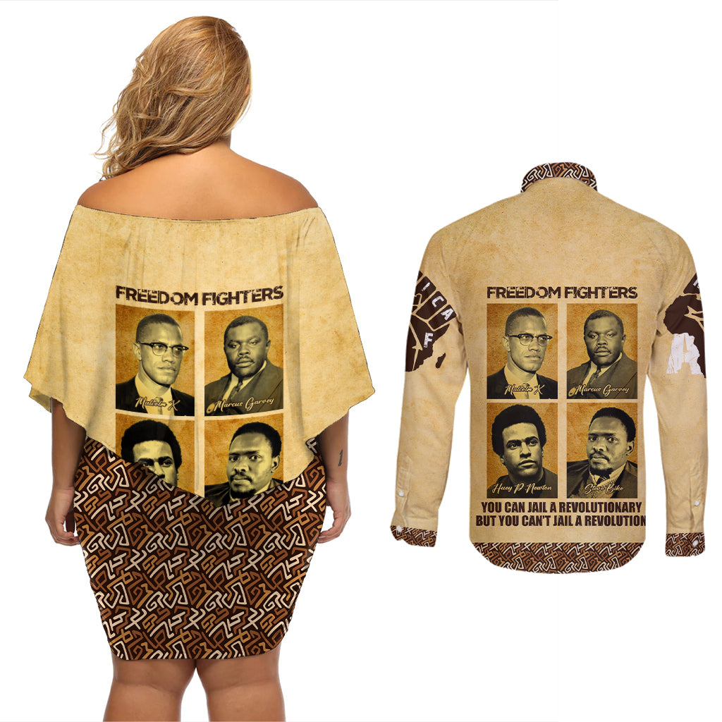 Freedom Fighters Couples Matching Off Shoulder Short Dress and Long Sleeve Button Shirt Civil Rights Leaders Revolution - Wonder Print Shop