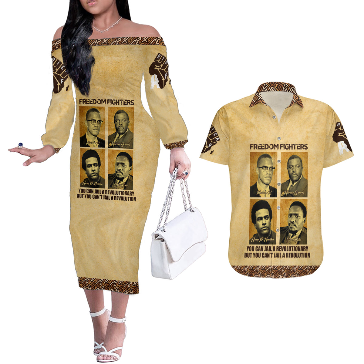 Freedom Fighters Couples Matching Off The Shoulder Long Sleeve Dress and Hawaiian Shirt Civil Rights Leaders Revolution - Wonder Print Shop