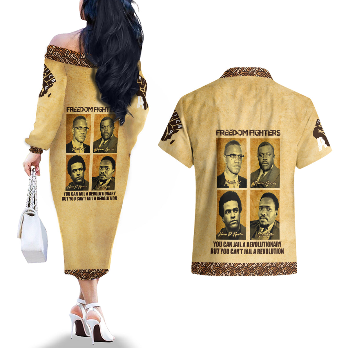 Freedom Fighters Couples Matching Off The Shoulder Long Sleeve Dress and Hawaiian Shirt Civil Rights Leaders Revolution - Wonder Print Shop
