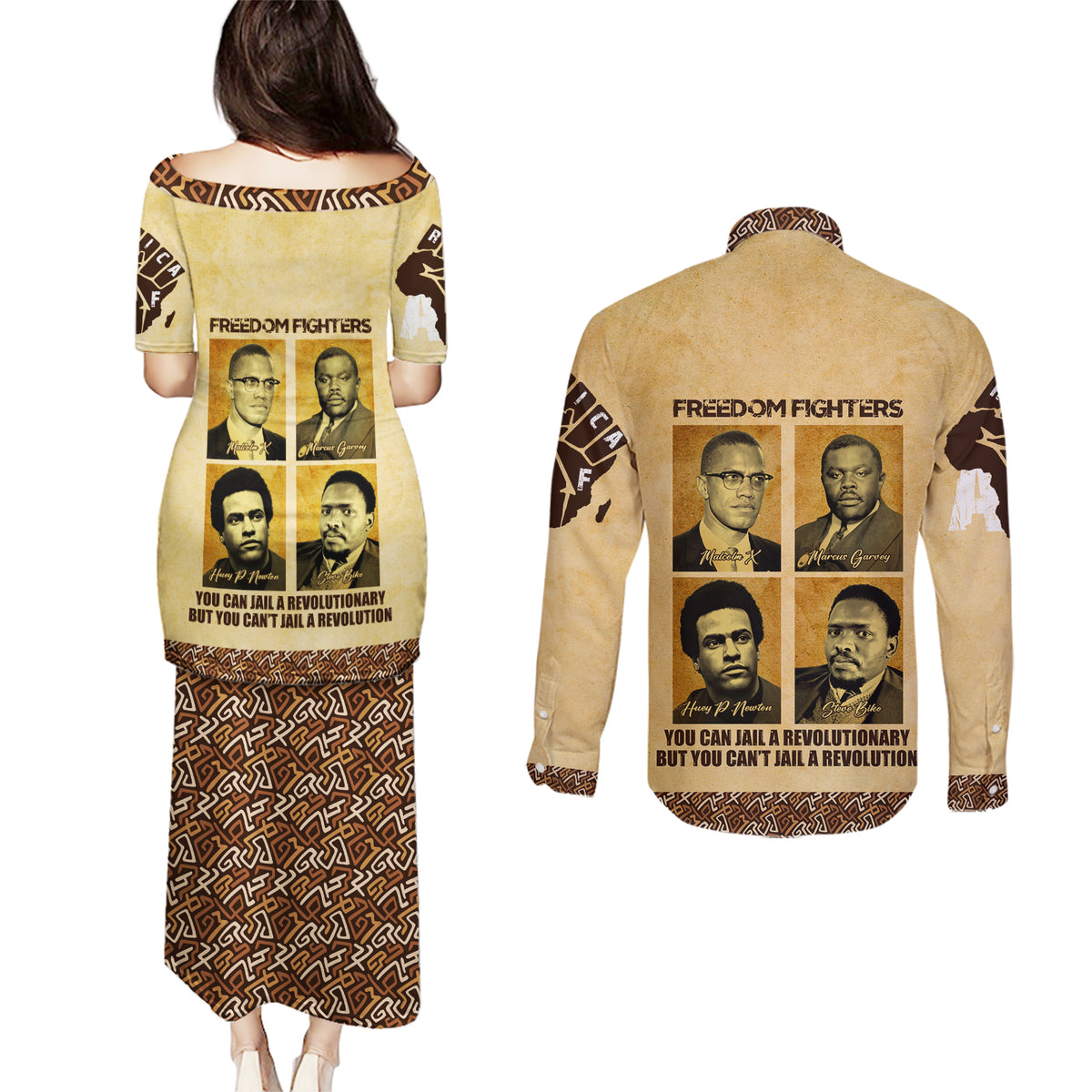 Freedom Fighters Couples Matching Puletasi and Long Sleeve Button Shirt Civil Rights Leaders Revolution - Wonder Print Shop