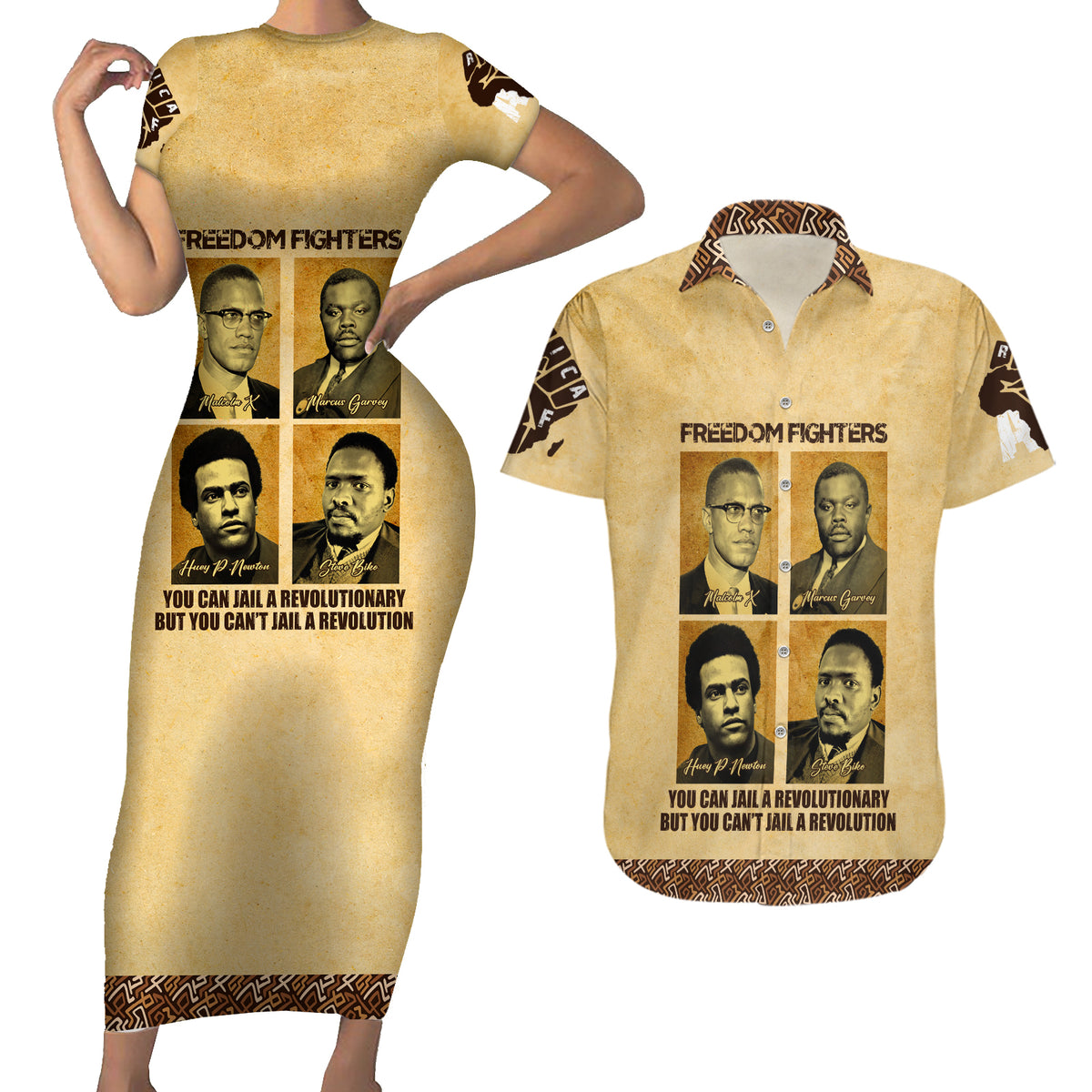 Freedom Fighters Couples Matching Short Sleeve Bodycon Dress and Hawaiian Shirt Civil Rights Leaders Revolution - Wonder Print Shop