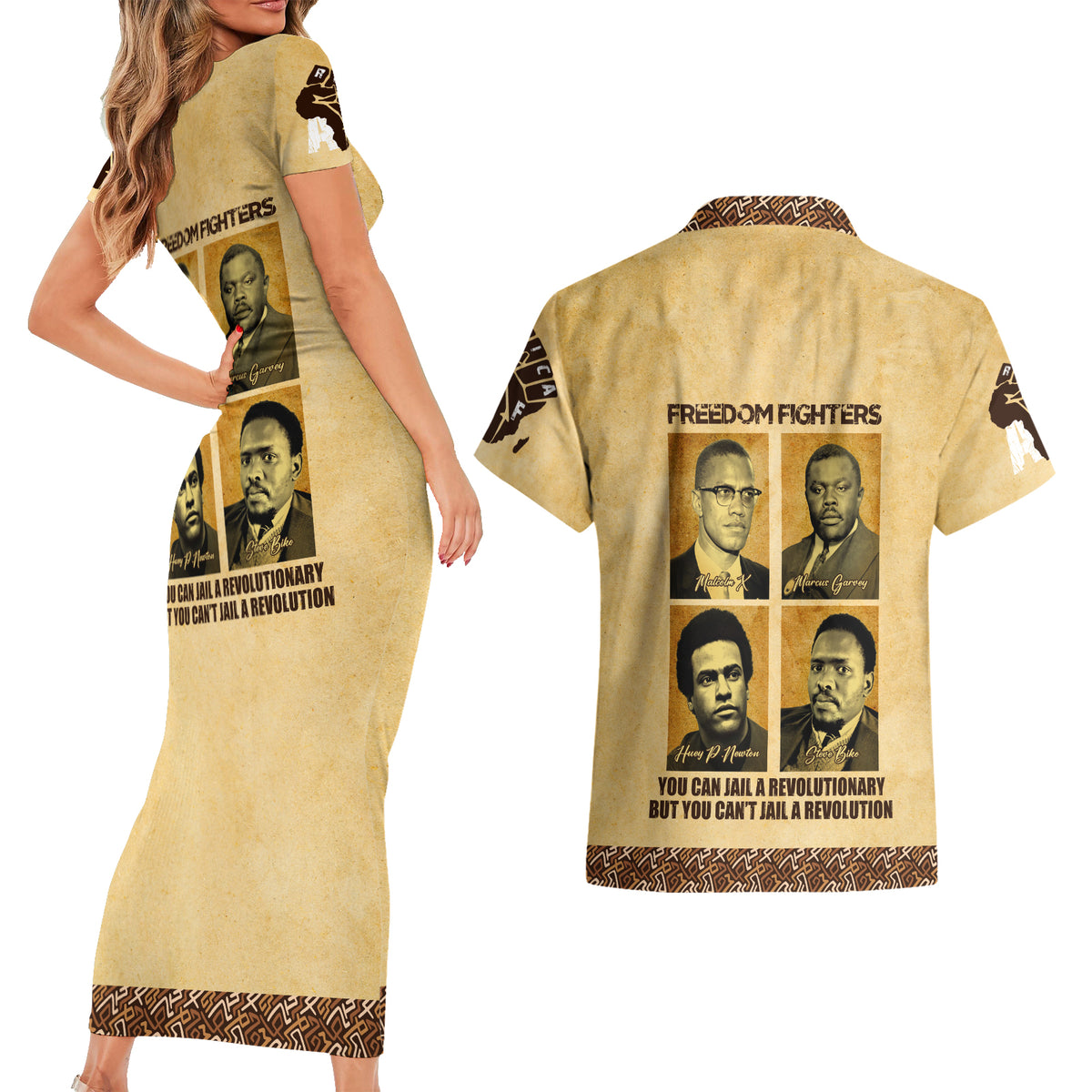 Freedom Fighters Couples Matching Short Sleeve Bodycon Dress and Hawaiian Shirt Civil Rights Leaders Revolution - Wonder Print Shop