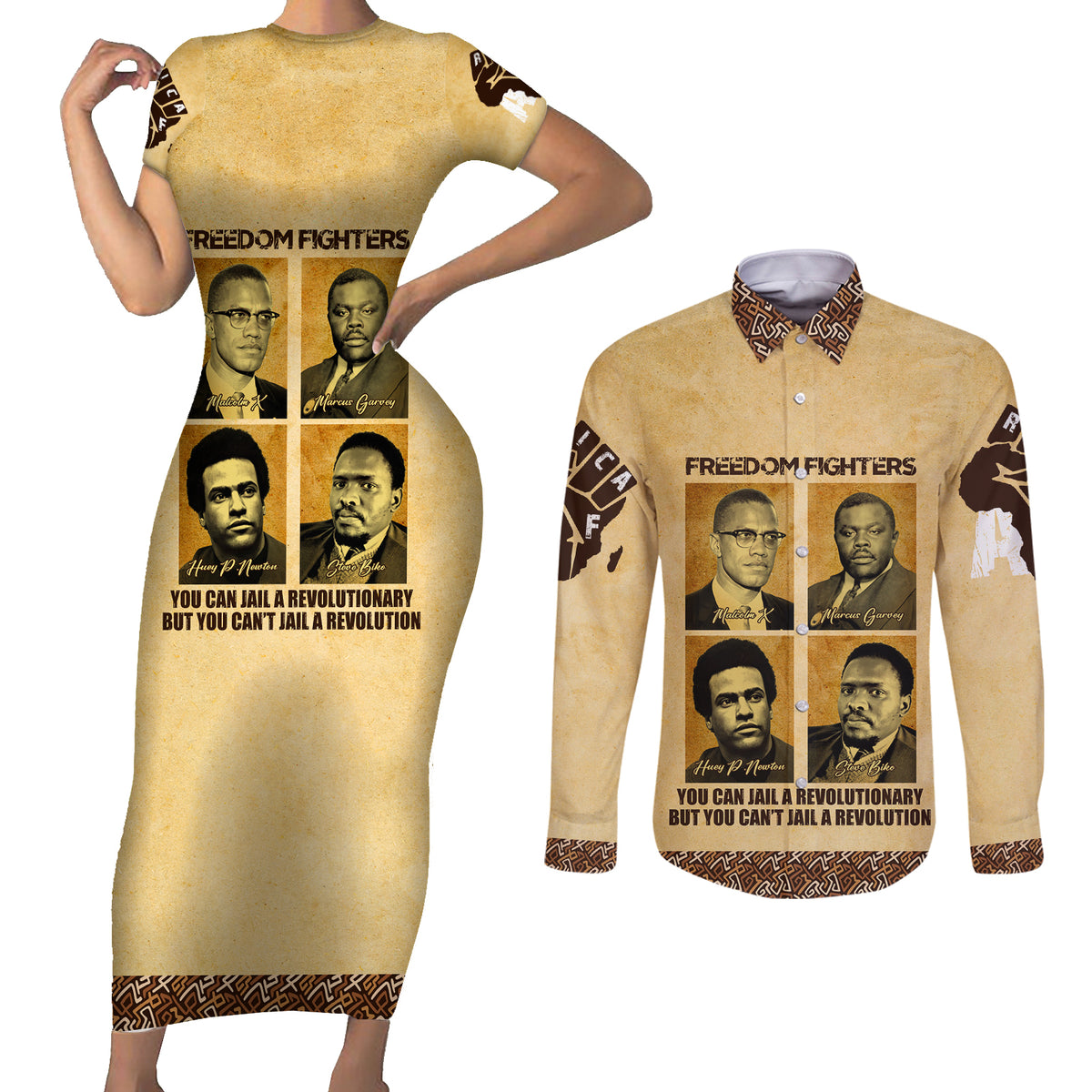 Freedom Fighters Couples Matching Short Sleeve Bodycon Dress and Long Sleeve Button Shirt Civil Rights Leaders Revolution - Wonder Print Shop