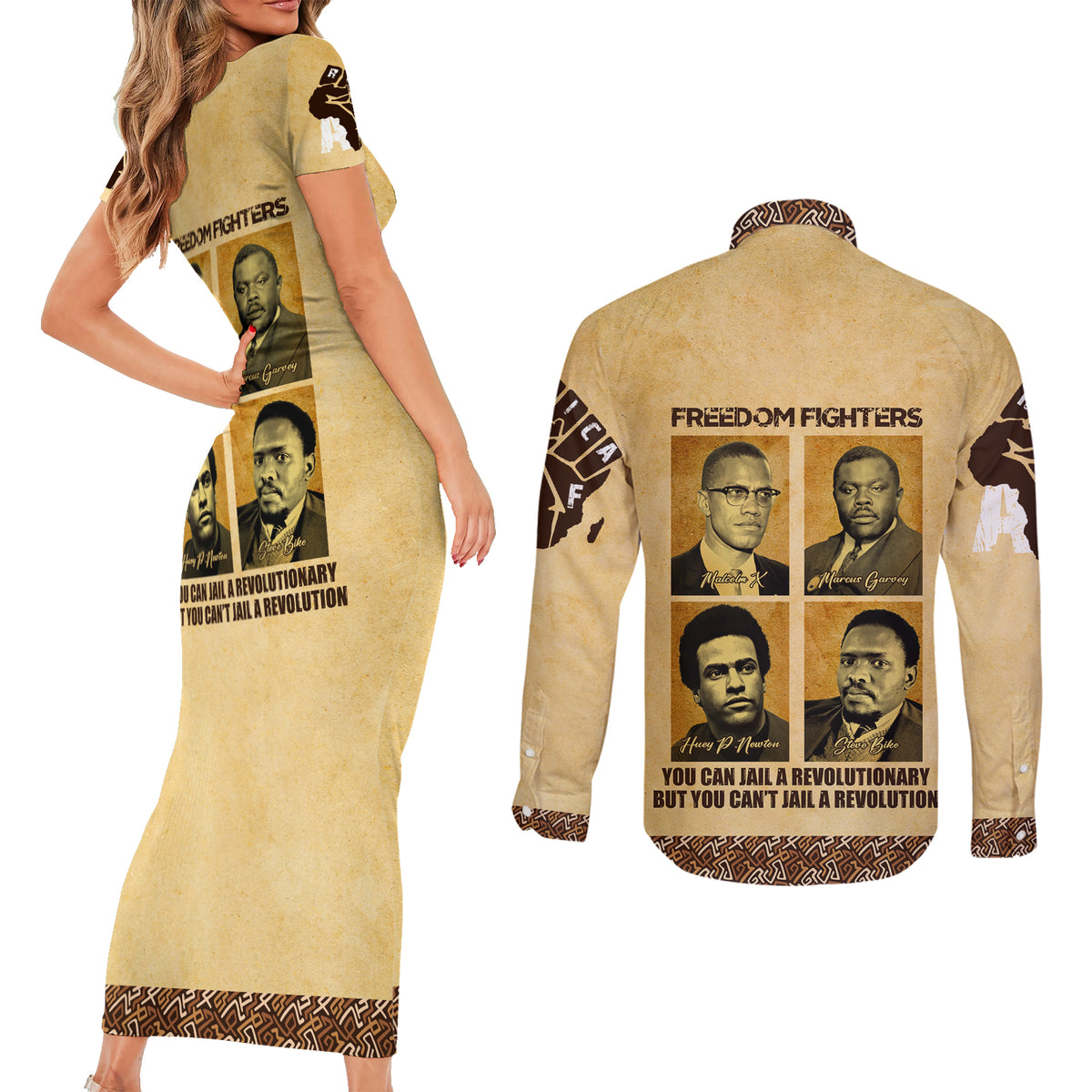 Freedom Fighters Couples Matching Short Sleeve Bodycon Dress and Long Sleeve Button Shirt Civil Rights Leaders Revolution - Wonder Print Shop